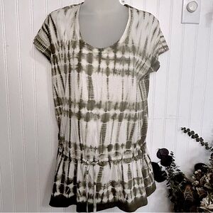 Michael Kors Olive Green/ Soft White Tie Front Tie Dye T-Shirt Women’s Size Med